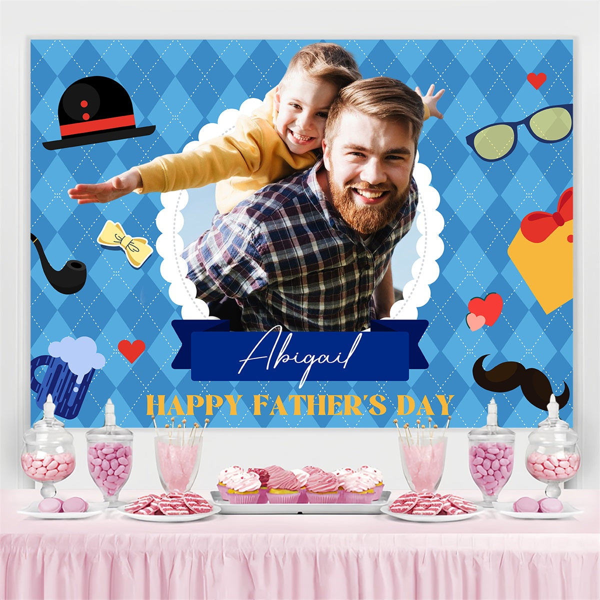 Fathers Day Photo Backdrop Ideas Cartoon Gift Personalized Backdrop LXX4-88