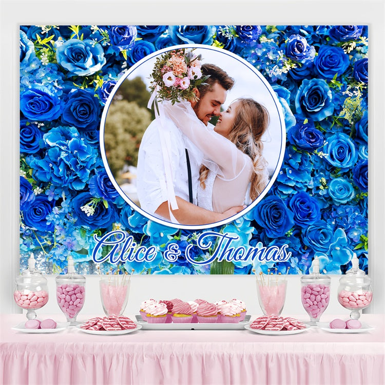Custom Wedding Photo Backdrop Blue Floral Frame Backdrop LXX4-92