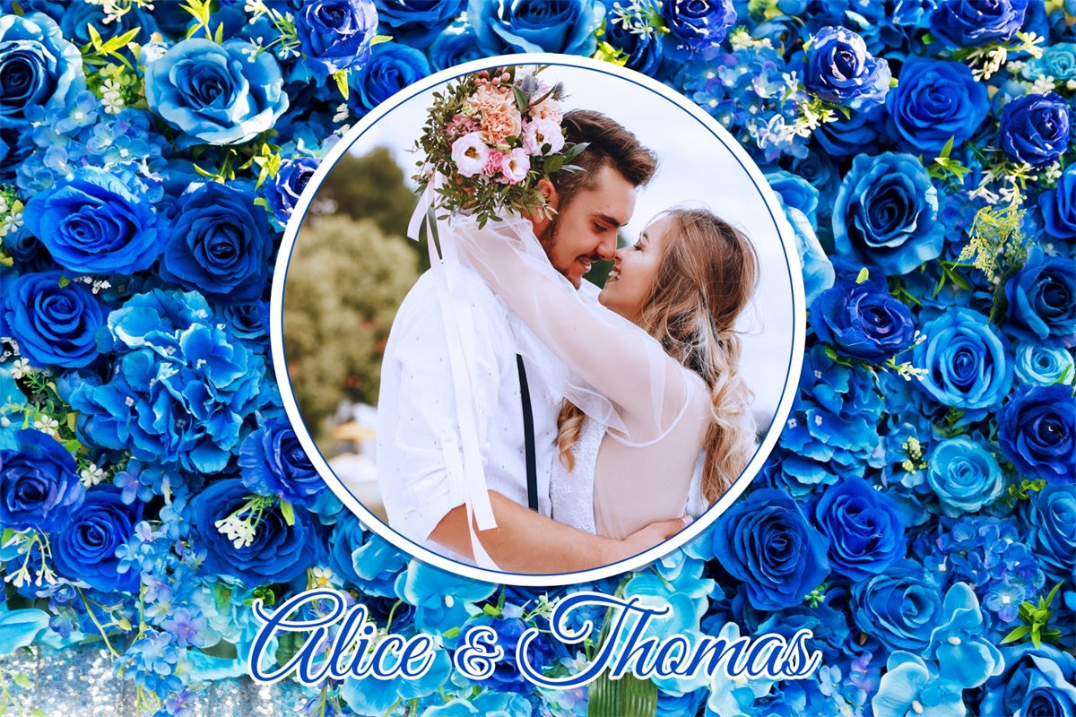 Custom Wedding Photo Backdrop Blue Floral Frame Backdrop LXX4-92