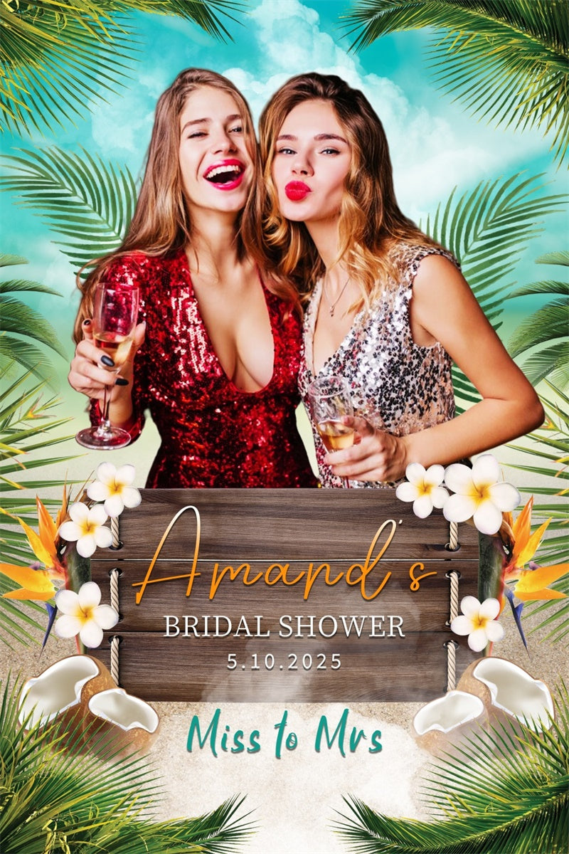 Backdrop For Bridal Shower Photos Palm Leaves Personalized Backdrop LXX4-95