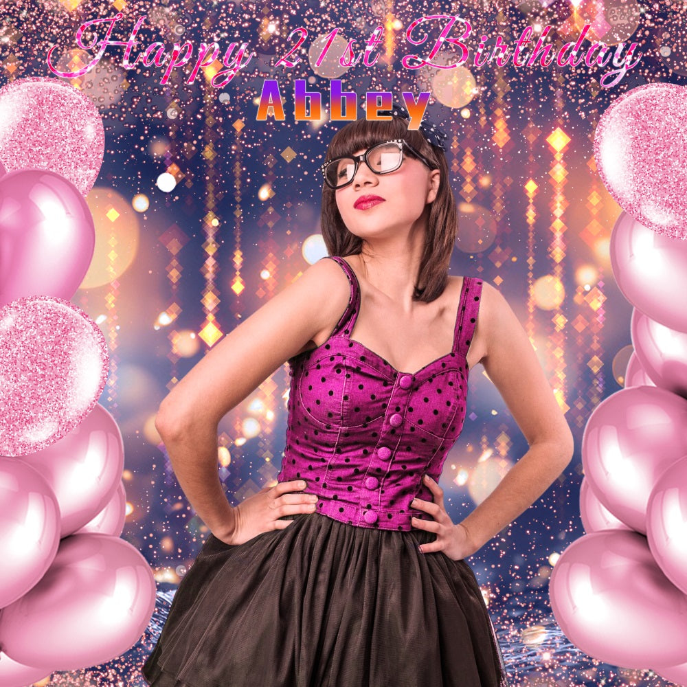 21st Birthday Backdrop Glitter Balloons Personalised Backdrop LXX5-101