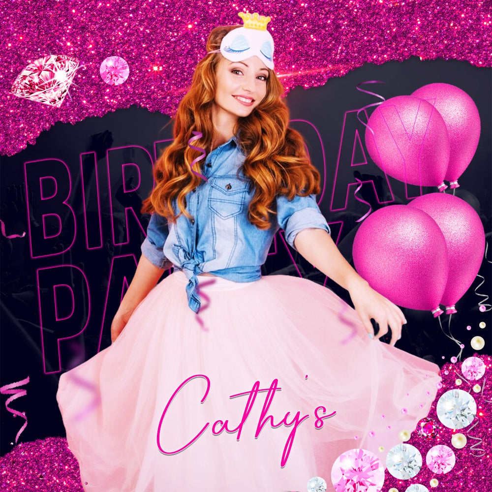 Personalized Backdrop For Birthday Diamond Ballloon Celebration Backdrop LXX5-106