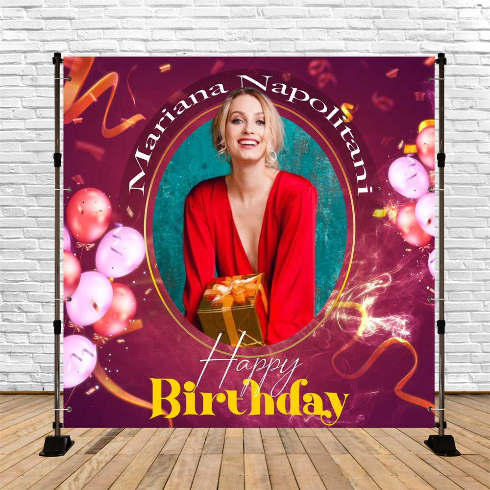 50th Birthday Backdrops Red Sparkle Balloon Personalised Backdrop LXX5-135