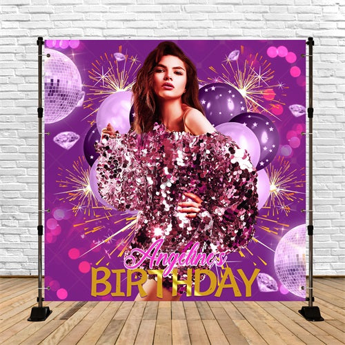 Personalized Birthday Backdrops Disco Ballloon Purple Backdrop LXX5-137