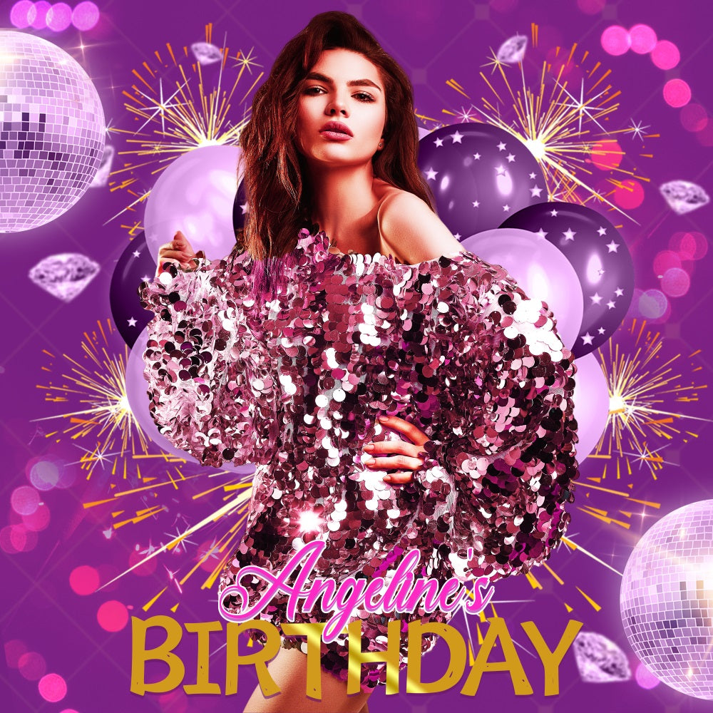 Personalized Birthday Backdrops Disco Ballloon Purple Backdrop LXX5-137