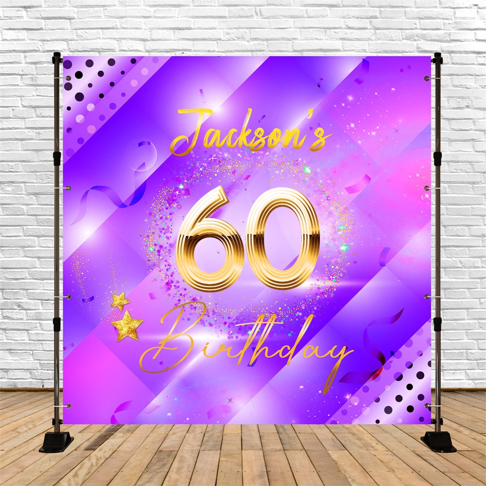 Happy 60th Birthday Backdrop Starry Shimmering Personalised Backdrop LXX5-140