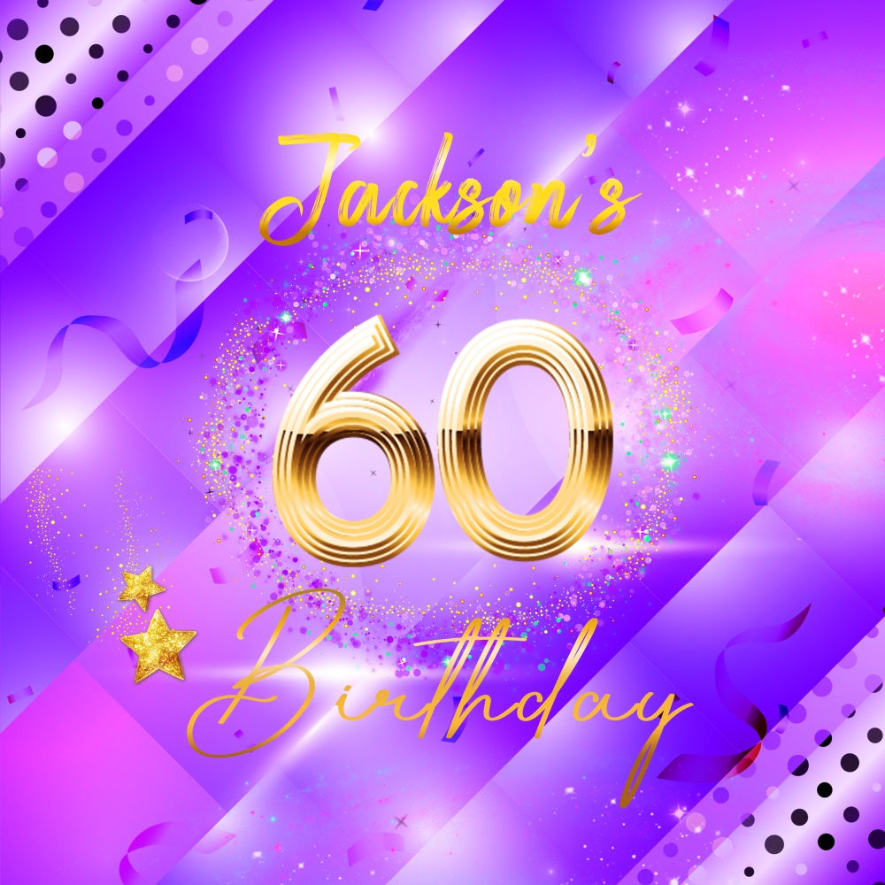 Happy 60th Birthday Backdrop Starry Shimmering Personalised Backdrop LXX5-140