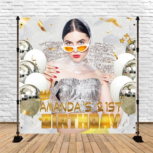 21st Birthday Backdrop Sparkling Balloon Personalized Backdrop LXX5-150