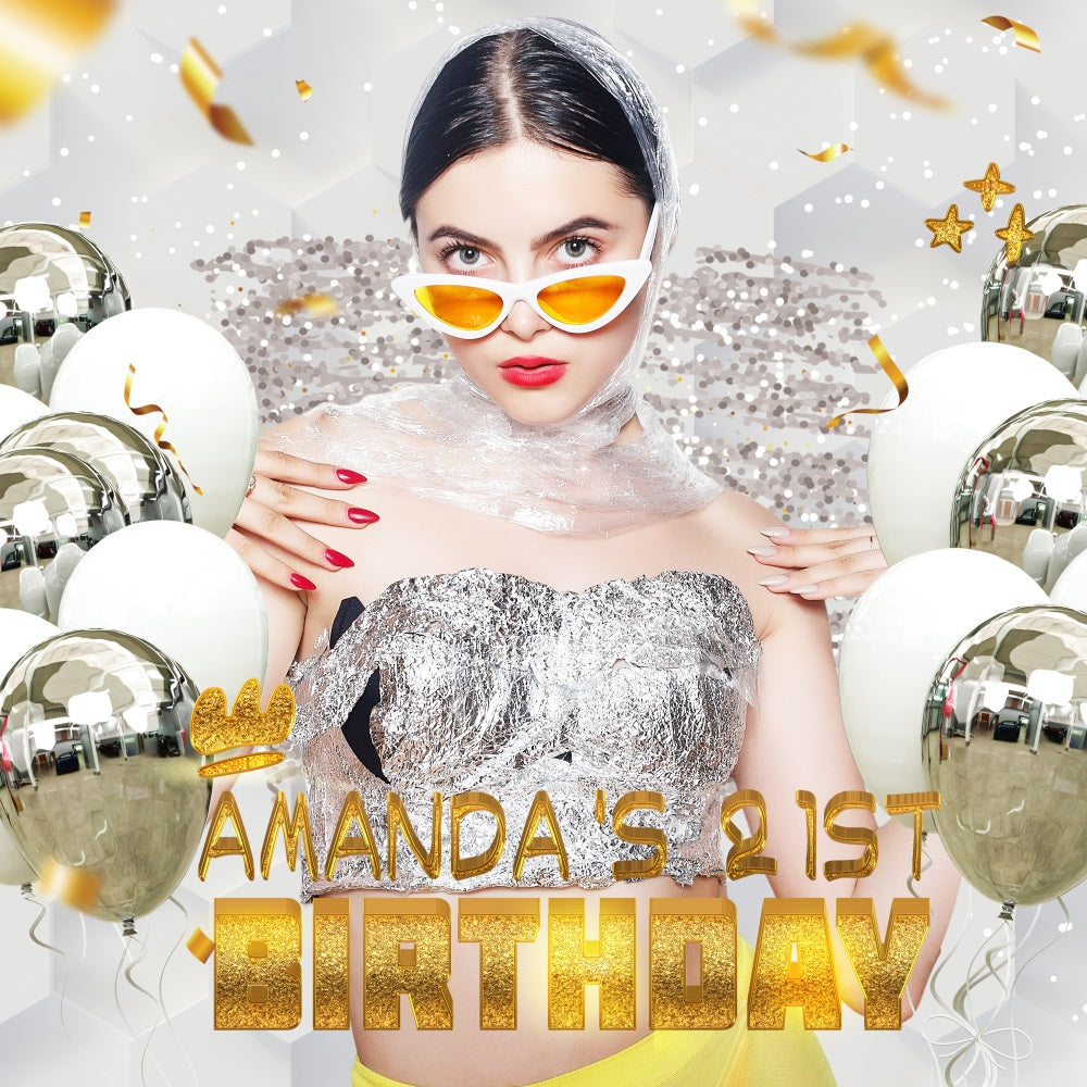 21st Birthday Backdrop Sparkling Balloon Personalized Backdrop LXX5-150