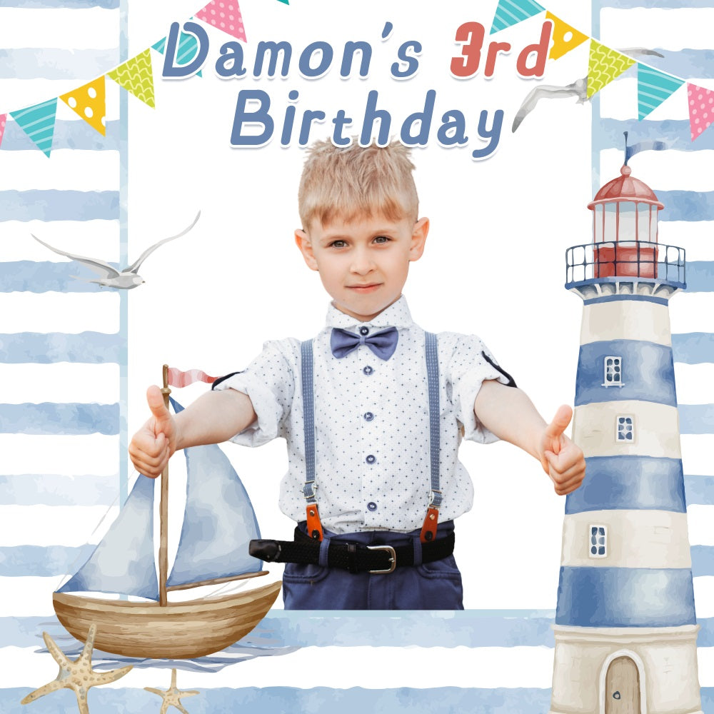 Customized Birthday Backdrop Sailboat Lighthouse 3rd Backdrop LXX5-153