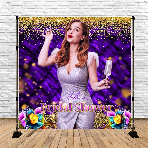 Bridal Shower Backdrop Golden Confetti Sparkle Custom Backdrop LXX5-191