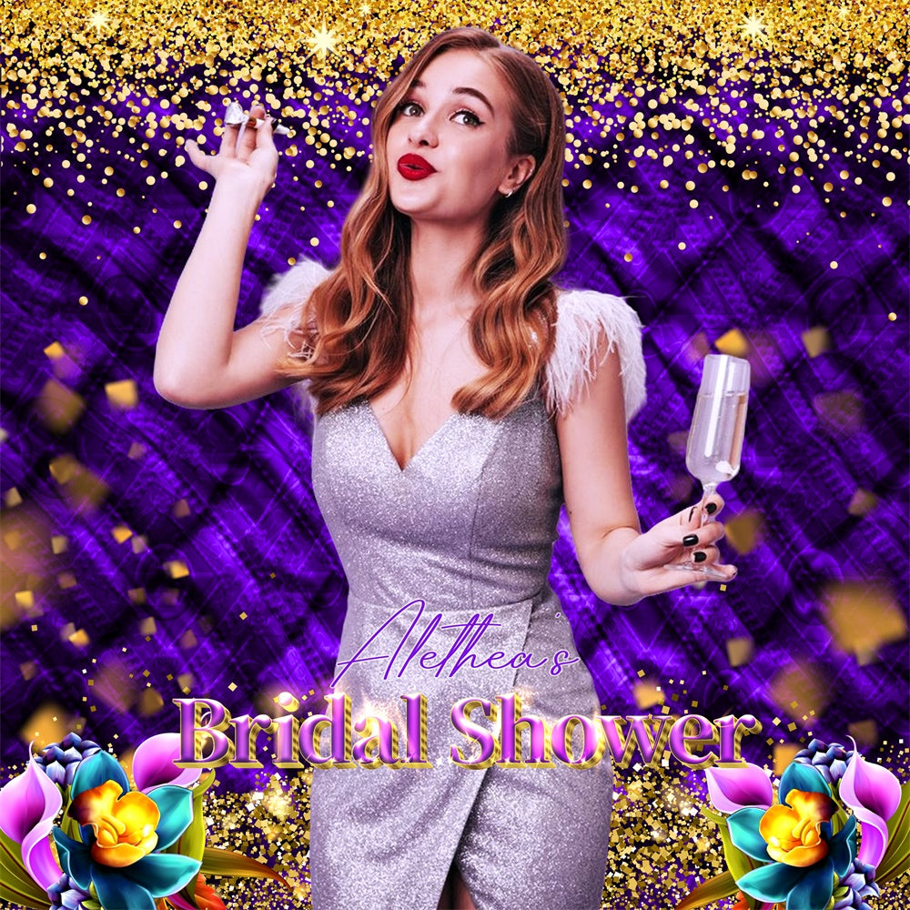 Bridal Shower Backdrop Golden Confetti Sparkle Custom Backdrop LXX5-191