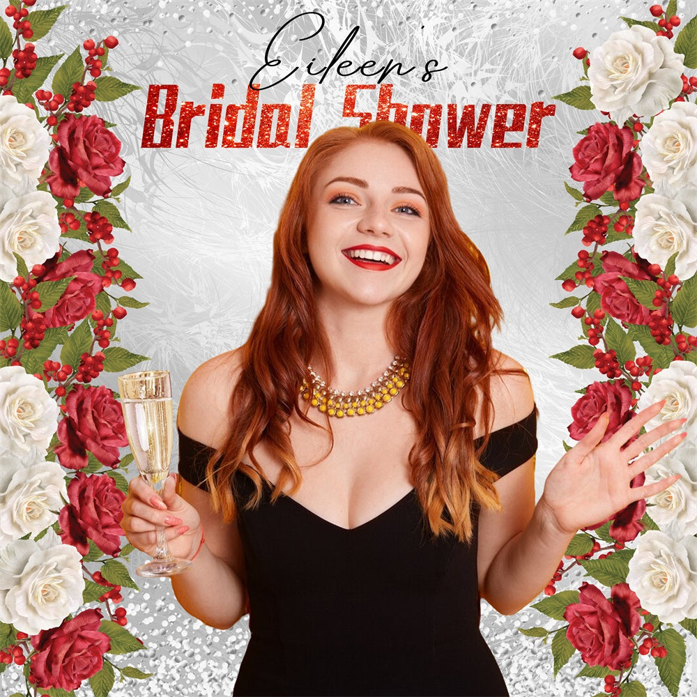Bridal Shower Backdrop Champagne Red Rose Custom Backdrop LXX5-200