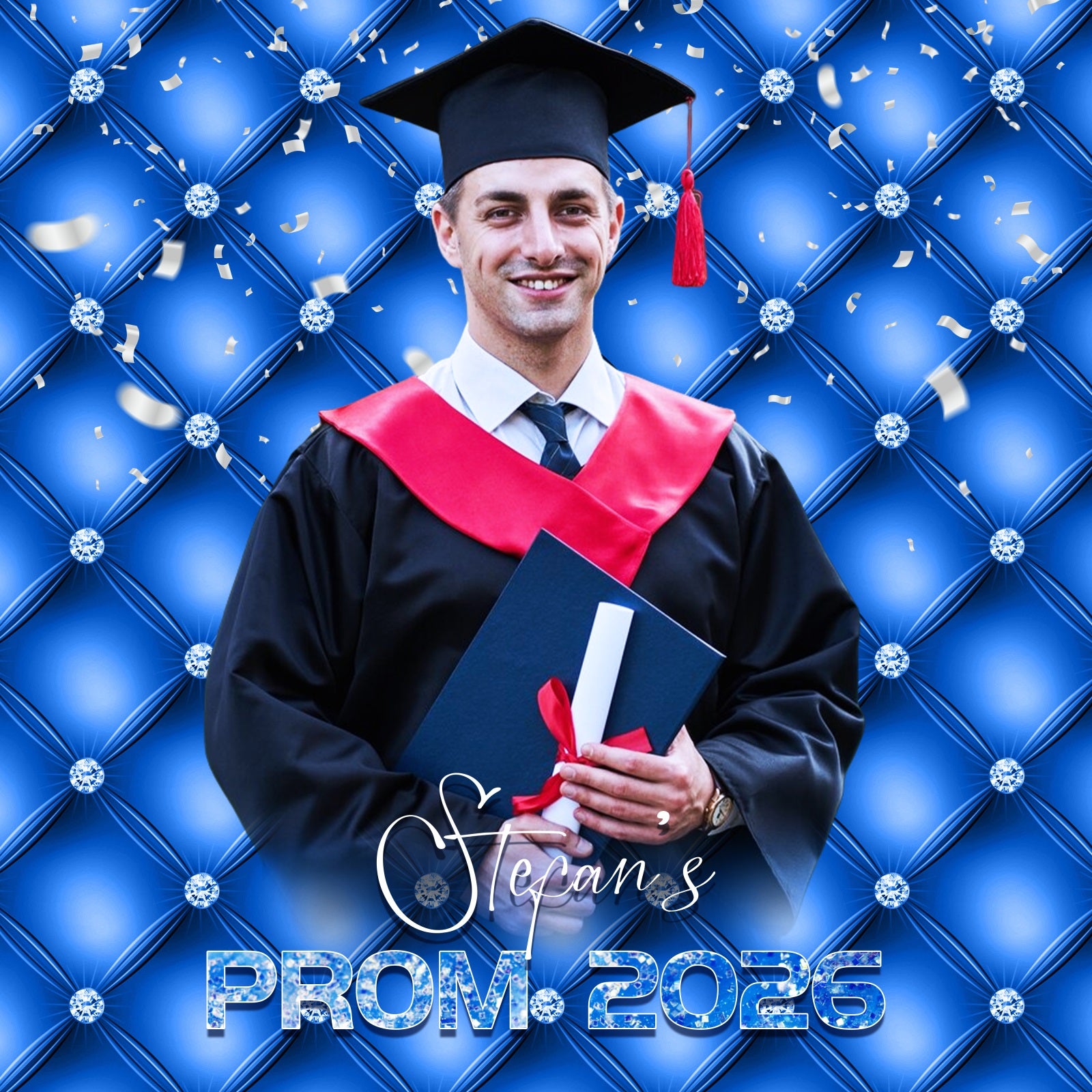 Prom 2026 Backdrop Royal Blue Diamond Personalised Party Graduation Backdrop LXX5-204