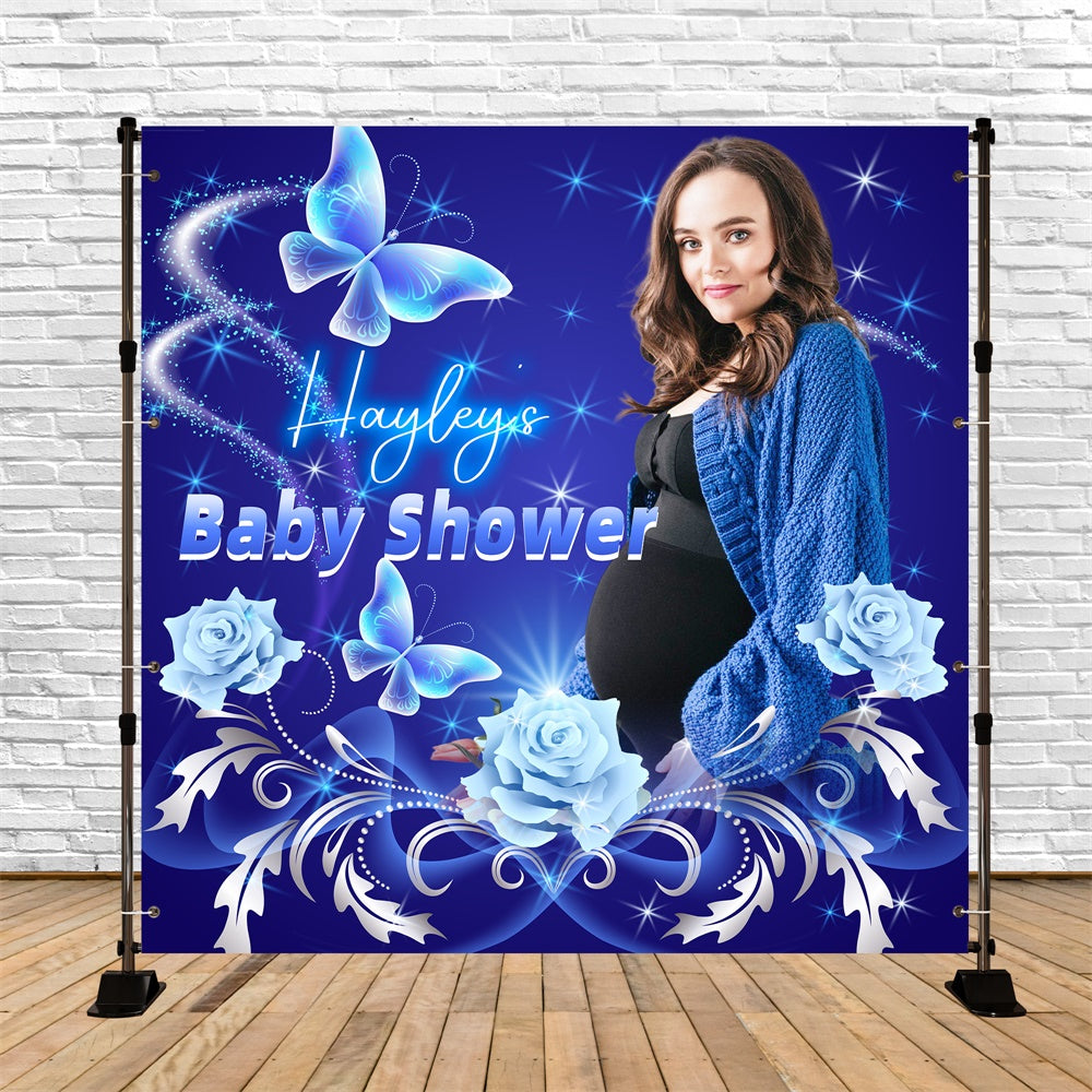 Baby Shower Backdrop Ideas Blue Glow Butterfly Customized Backdrop LXX5-244