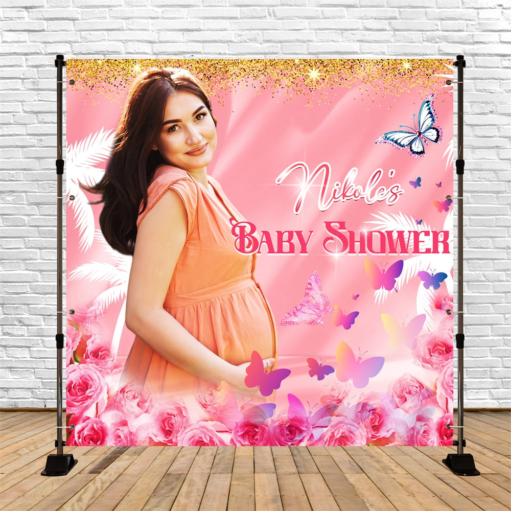 Backdrop For Baby Shower Rose Garden Butterfly Custom Backdrop LXX5-245
