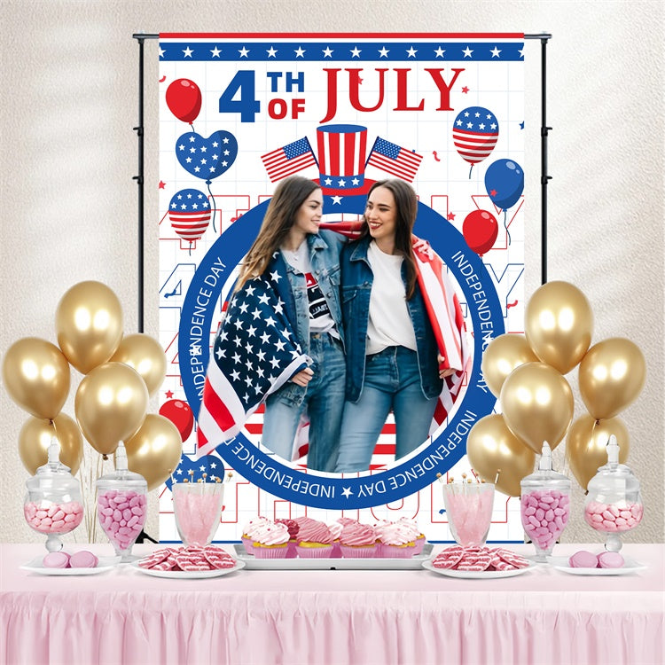 4th of July Backdrop Stars Balloons Celebration Custom Backdrop LXX5-42