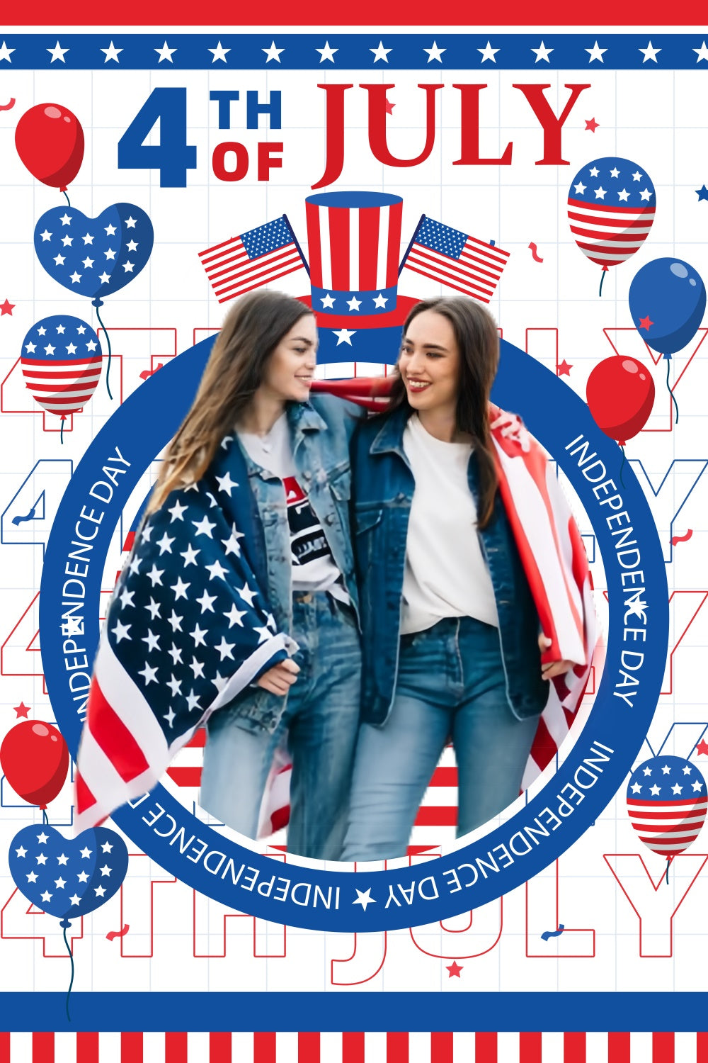 4th of July Backdrop Stars Balloons Celebration Custom Backdrop LXX5-42