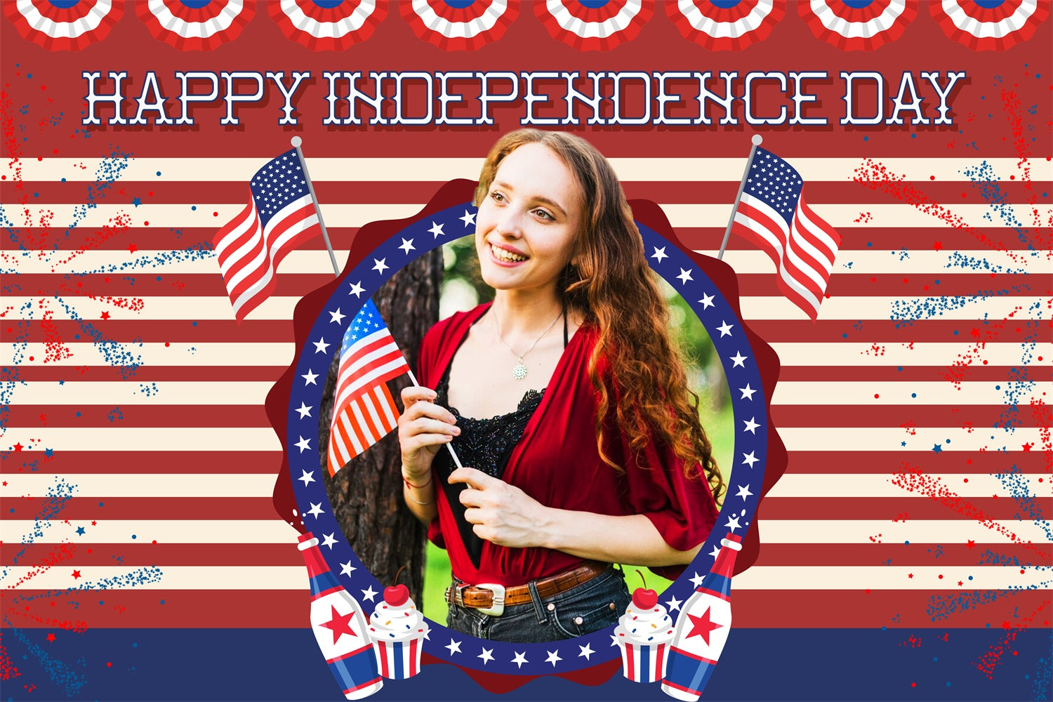 American Flag Backdrop Vintage Flag Fireworks Customized Backdrop LXX5-43