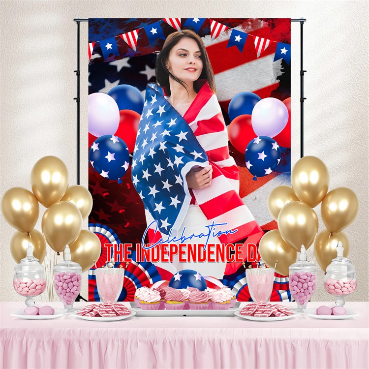Independence Day Backdrop Patriotic Balloons Flag Custom Backdrop LXX5-45