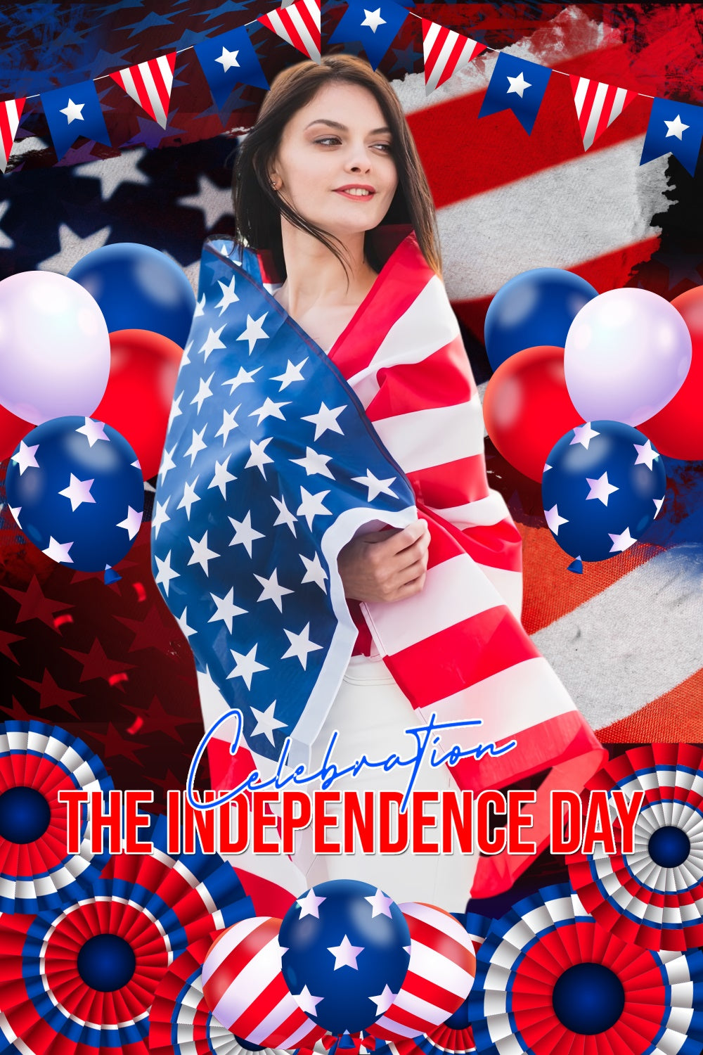 Independence Day Backdrop Patriotic Balloons Flag Custom Backdrop LXX5-45
