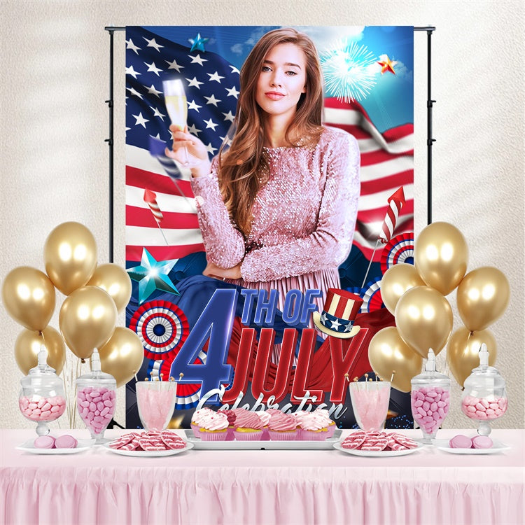 4th of July Backdrops Flag Fireworks Glamour Custom Backdrop LXX5-46