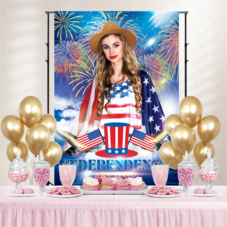 4th of July Firework Backdrop Fireworks Airplane Customized Backdrop LXX5-47