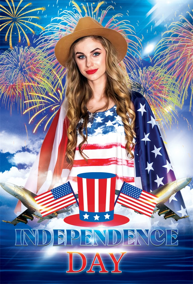 4th of July Firework Backdrop Fireworks Airplane Customized Backdrop LXX5-47