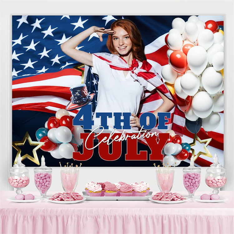 Independence Day Backdrops Balloons Stars Salute Custom Backdrop LXX5-49