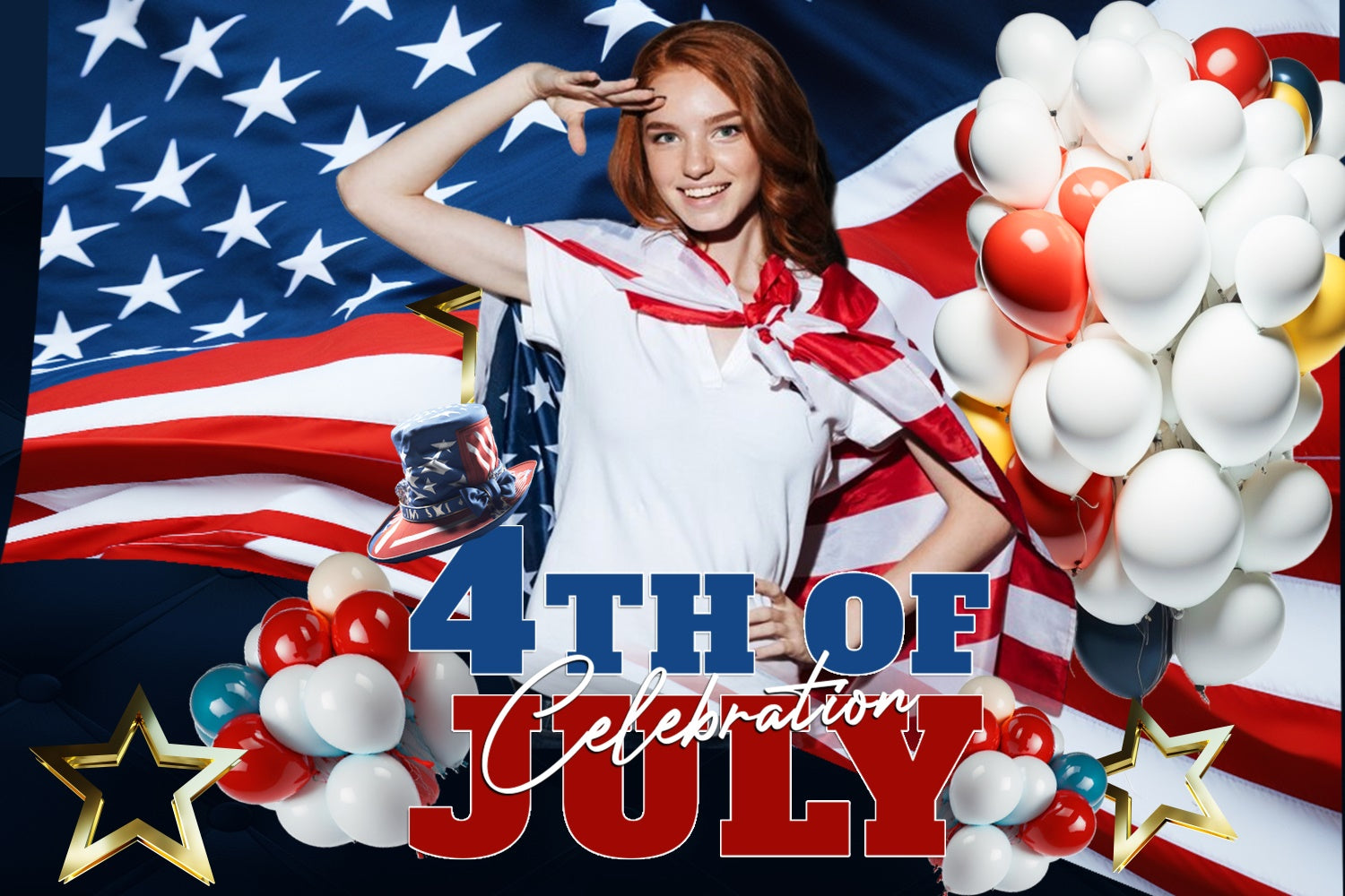 Independence Day Backdrops Balloons Stars Salute Custom Backdrop LXX5-49