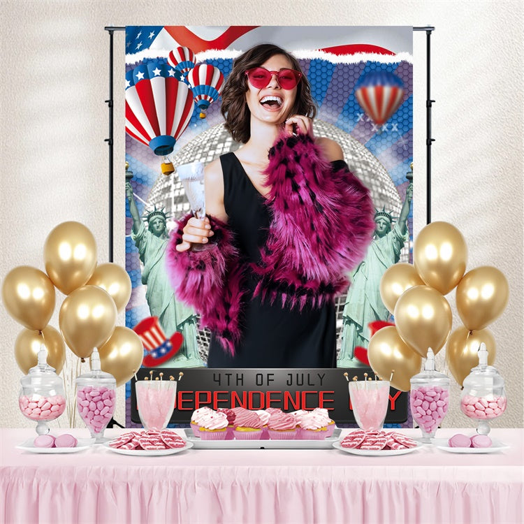 4th of July Photo Backdrop Hot Air Balloon Glam Custom Backdrop LXX5-50