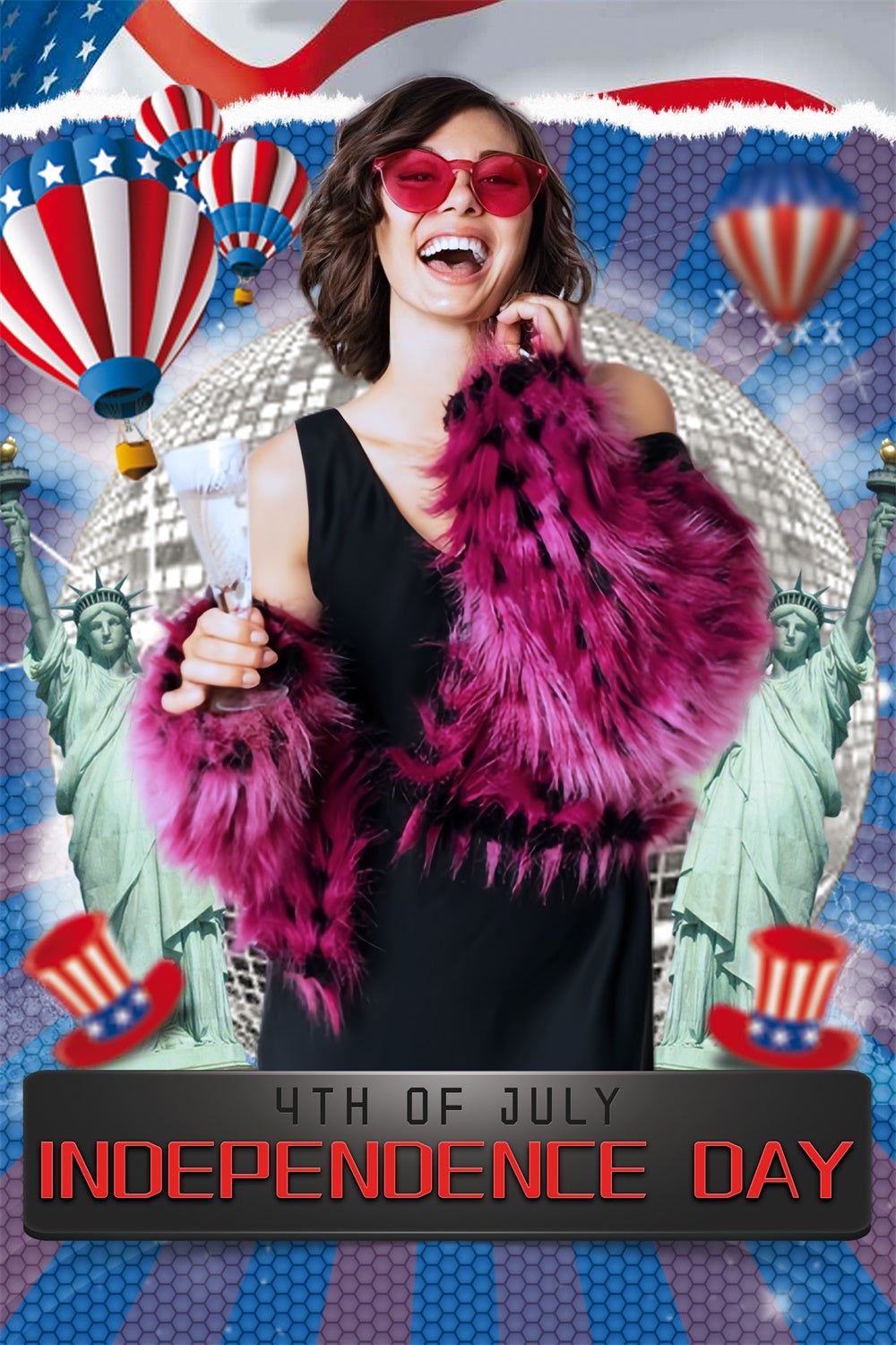 4th of July Photo Backdrop Hot Air Balloon Glam Custom Backdrop LXX5-50