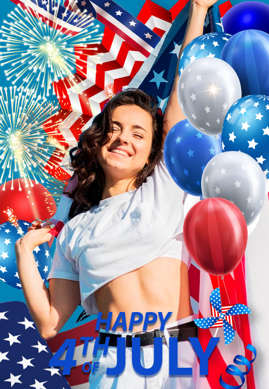 4th of July Fireworks Photo Backdrop Stars Balloons Custom Backdrop LXX5-57