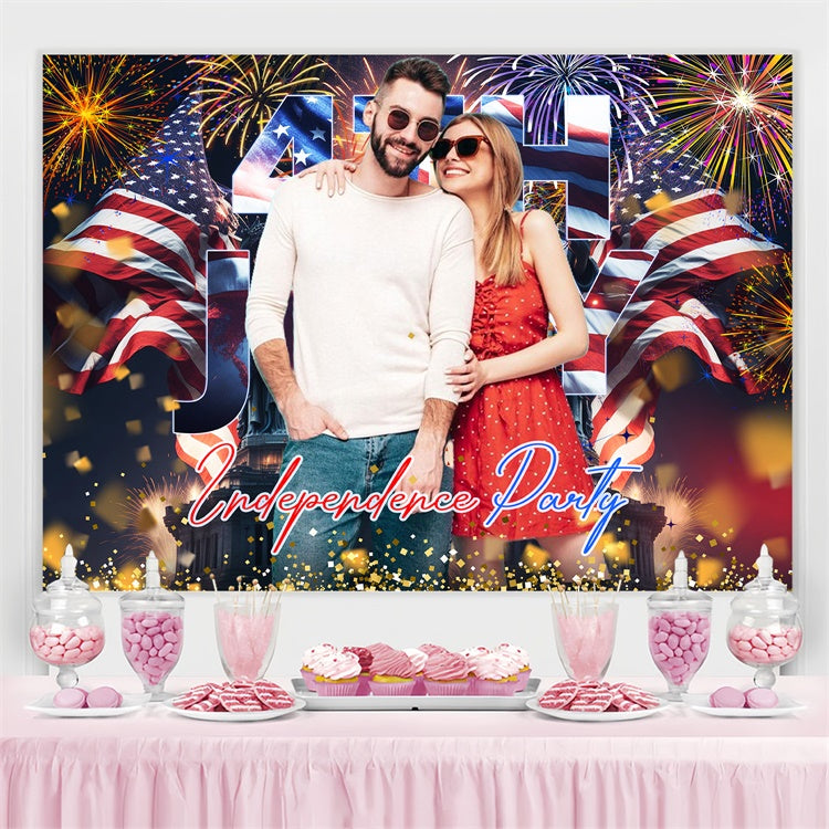 4th of July Firework Backdrop Patriotic Sparkling Night Custom Backdrop LXX5-60