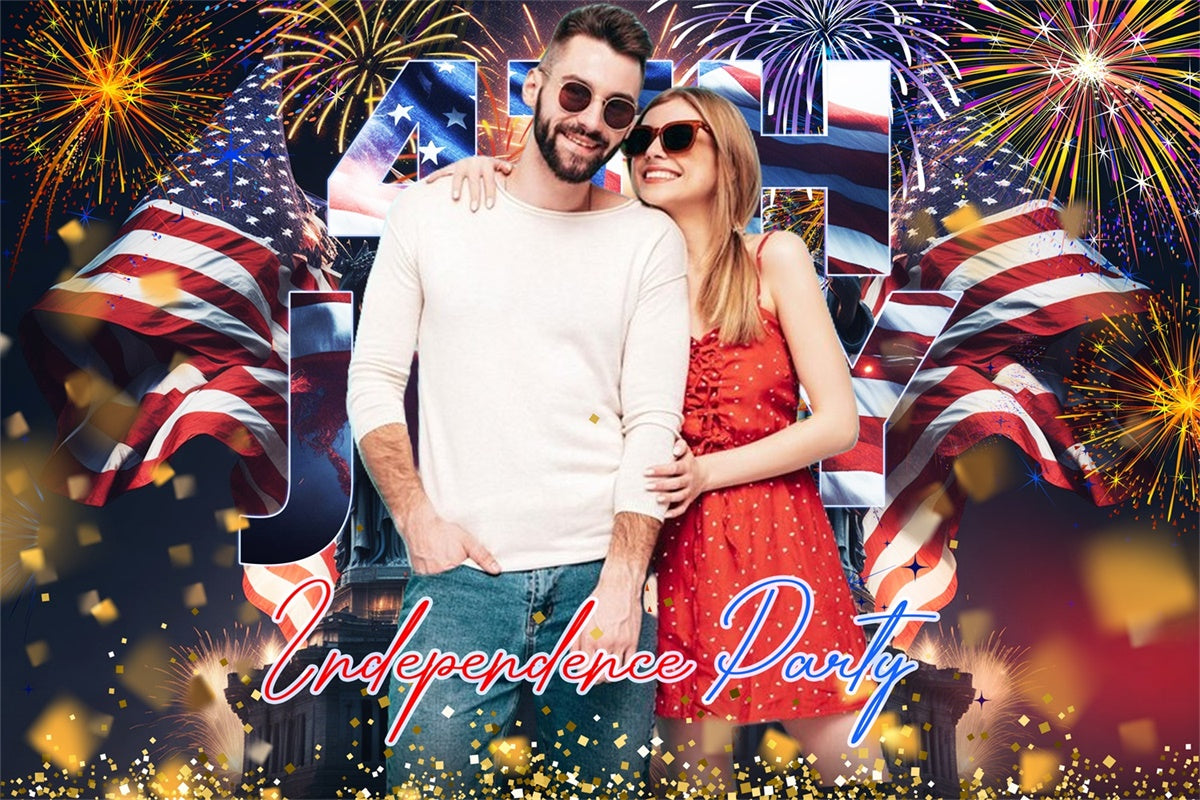 4th of July Firework Backdrop Patriotic Sparkling Night Custom Backdrop LXX5-60