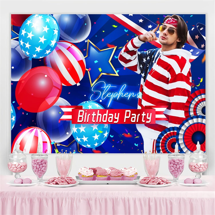 Independence Day Backdrop Stripes Stars Custom Birthday Backdrops LXX5-65