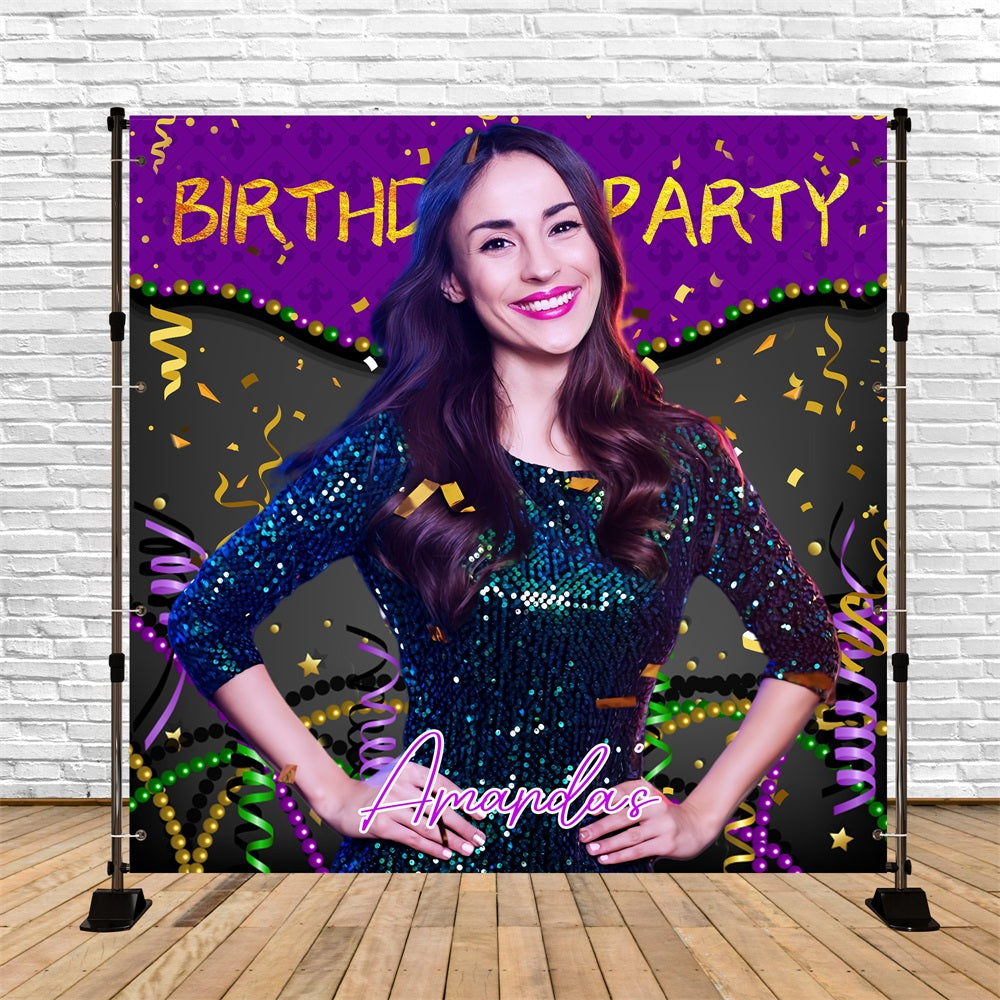 Purple Birthday Backdrop Confetti Glam Custom Backdrop LXX5-86