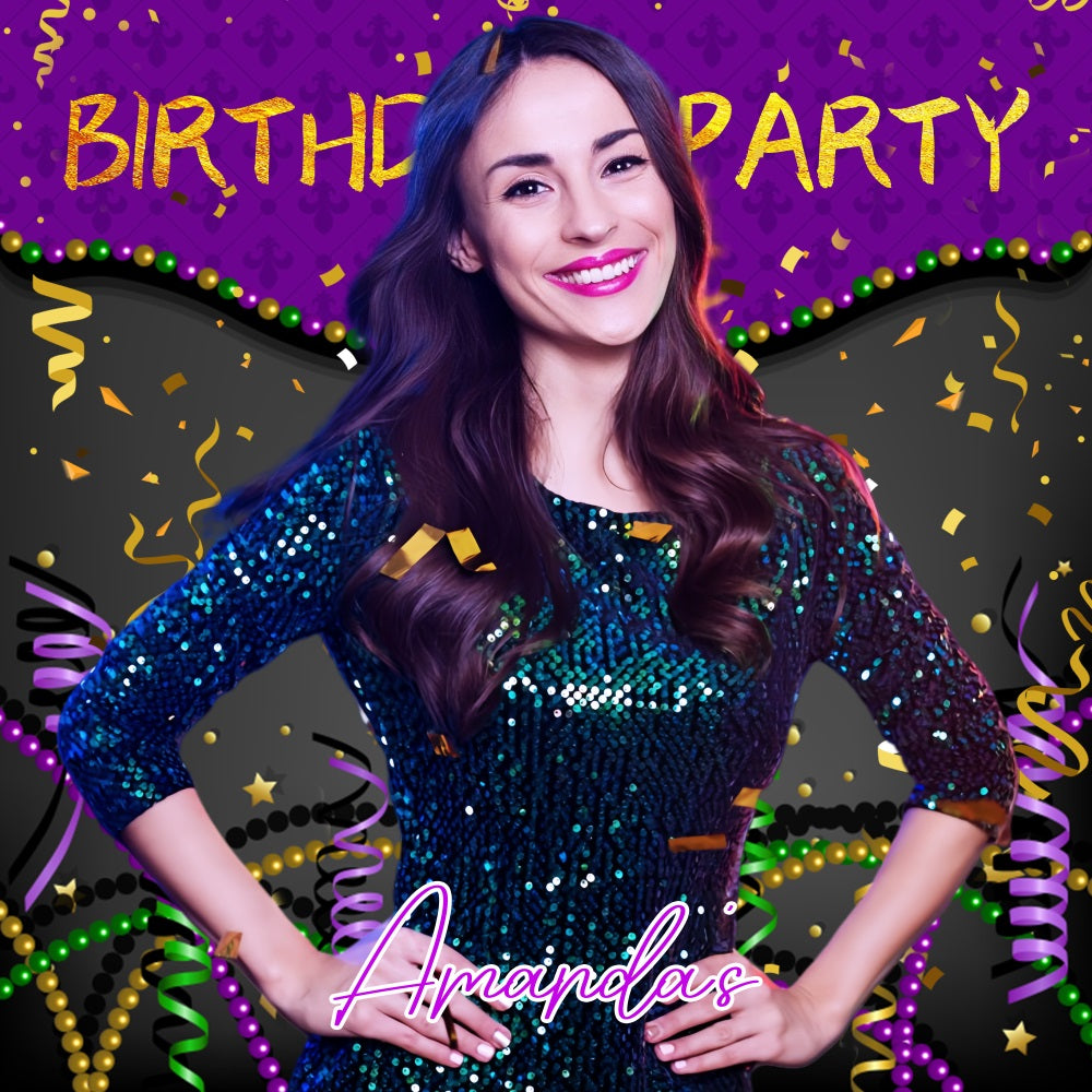 Purple Birthday Backdrop Confetti Glam Custom Backdrop LXX5-86