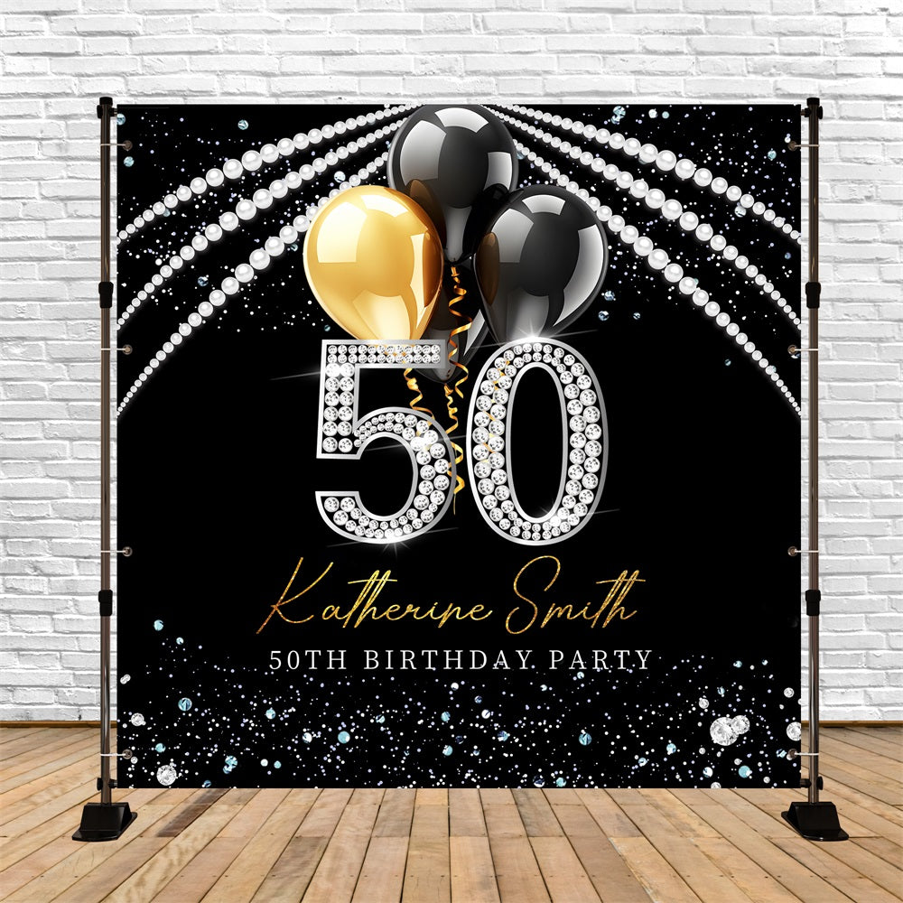 50th Birthday Backdrop Diamond Sparkle Balloon Customized Backdrop LXX5-88
