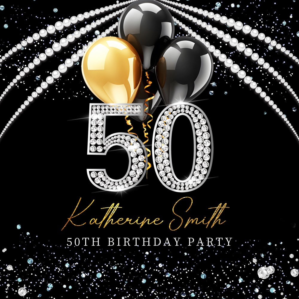 50th Birthday Backdrop Diamond Sparkle Balloon Customized Backdrop LXX5-88