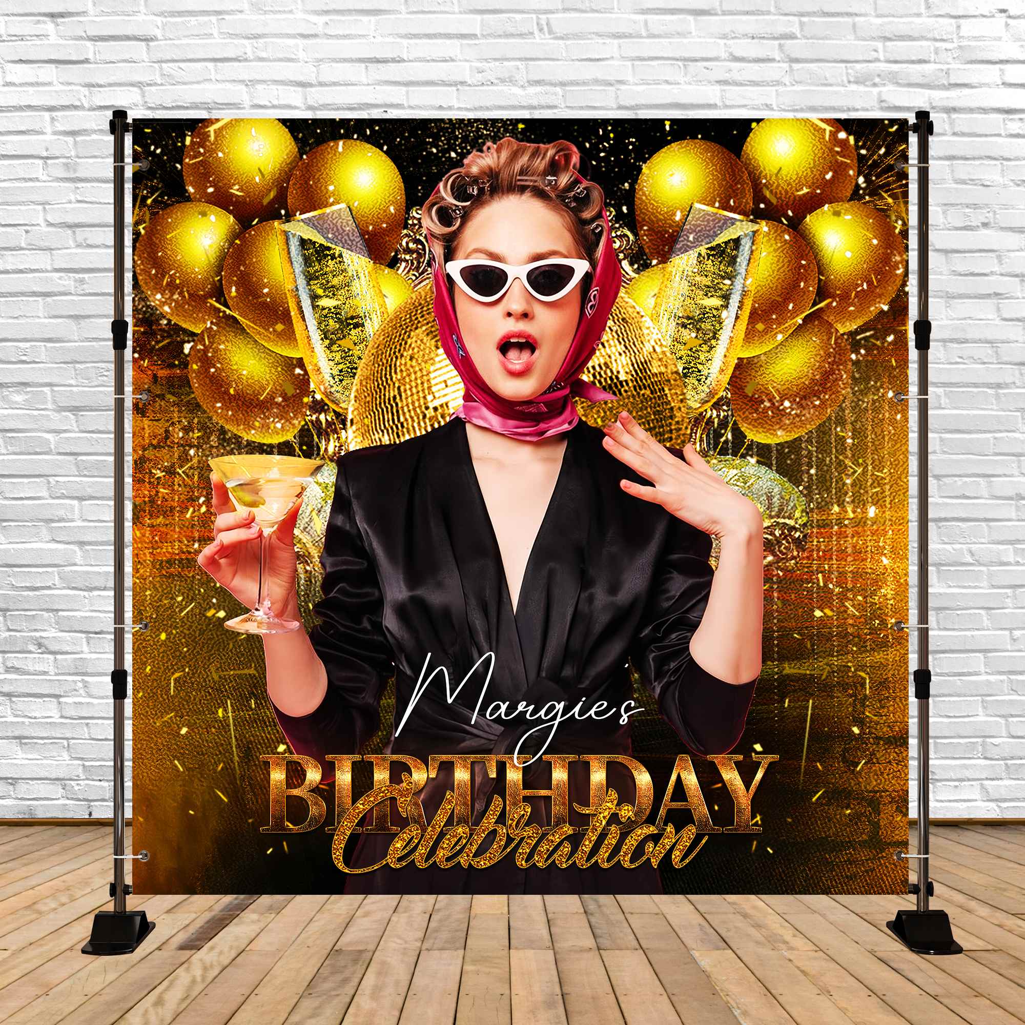 Happy Birthday Backdrop Shine Gold Balloon Personalized Backdrop LXX5-91