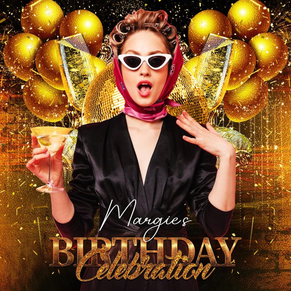 Happy Birthday Backdrop Shine Gold Balloon Personalized Backdrop LXX5-91