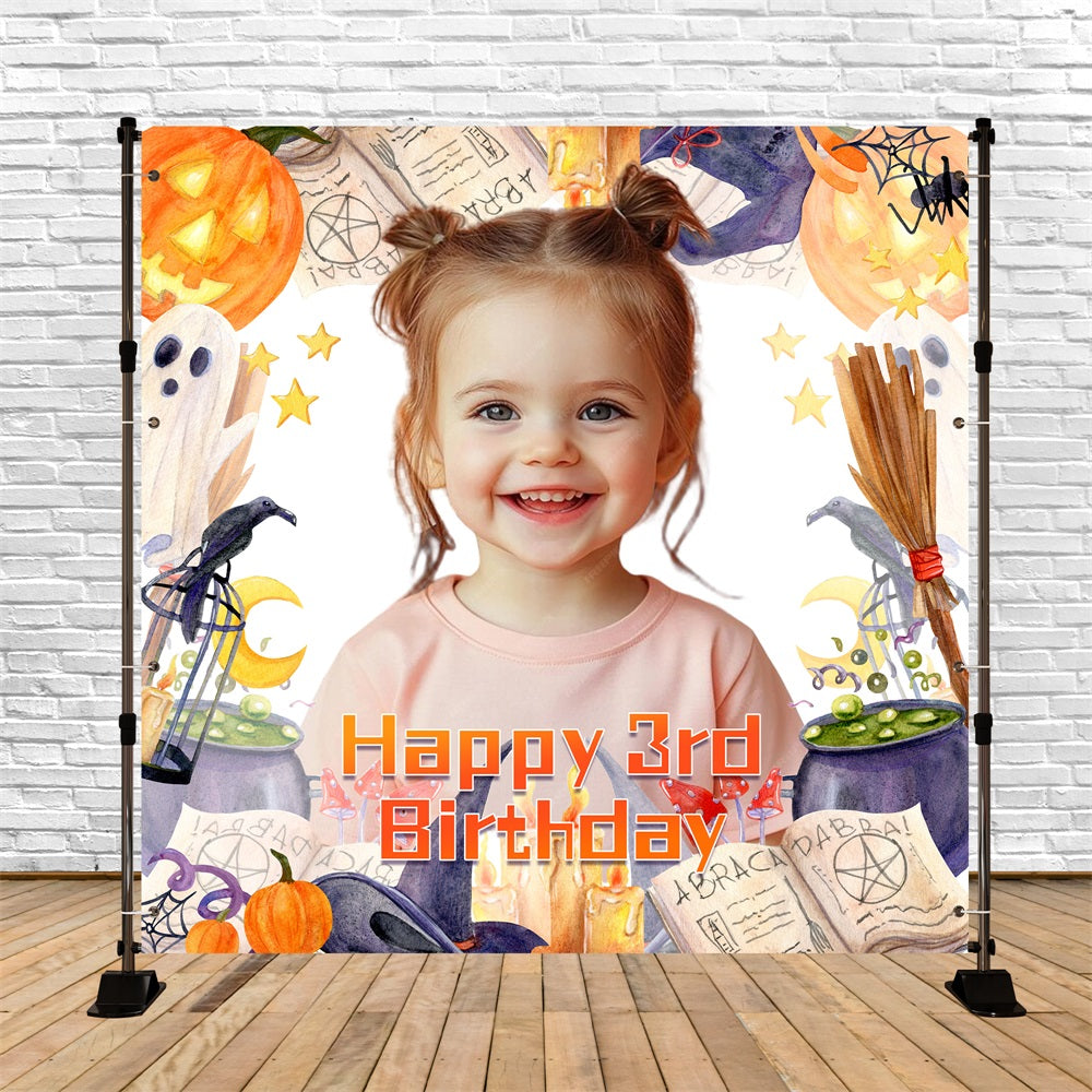 Halloween Birthday Backdrop Witch Theme 3rd Personalized Backdrop LXX5-95