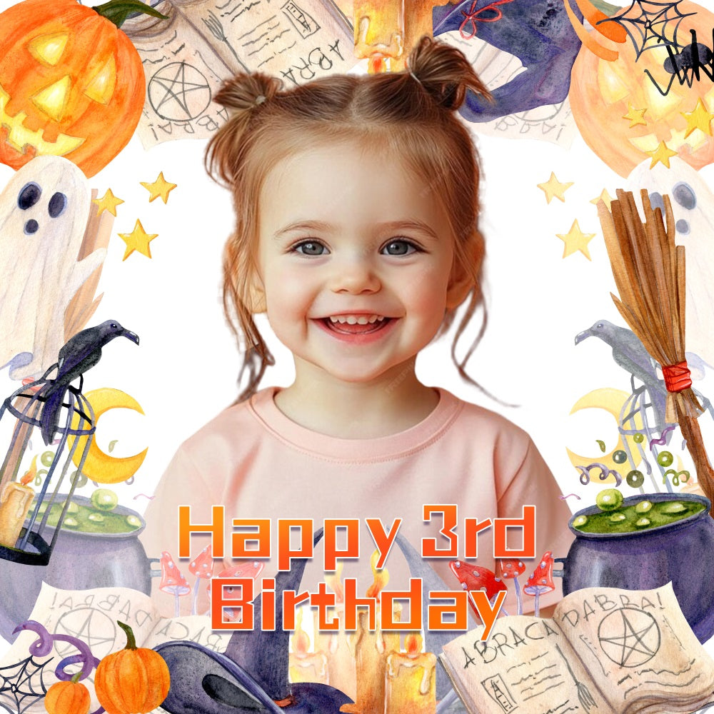 Halloween Birthday Backdrop Witch Theme 3rd Personalized Backdrop LXX5-95