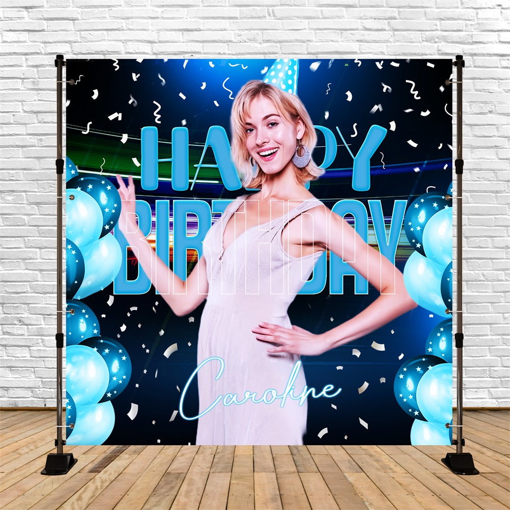 Customized Backdrop For Birthday Blue Neon Balloon Backdrop LXX5-97