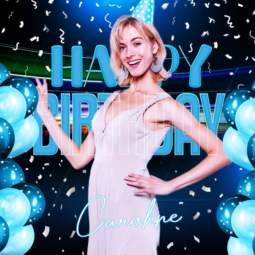 Customized Backdrop For Birthday Blue Neon Balloon Backdrop LXX5-97
