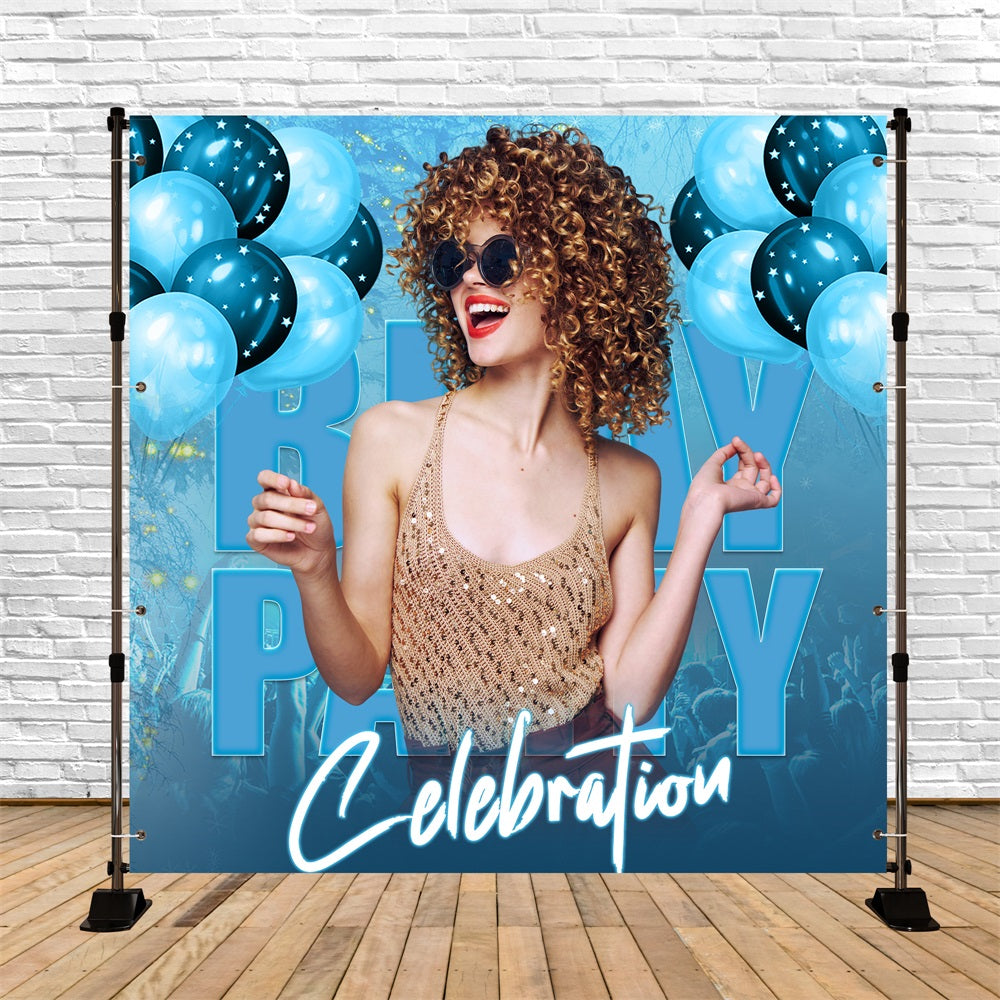 Custom Birthday Backdrop Blue Balloon Glow Backdrop LXX5-98