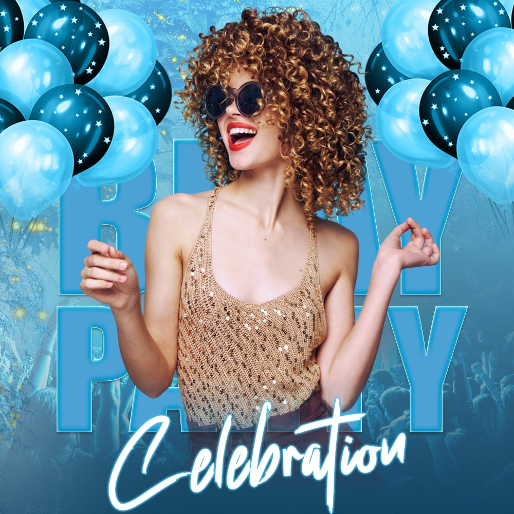 Custom Birthday Backdrop Blue Balloon Glow Backdrop LXX5-98