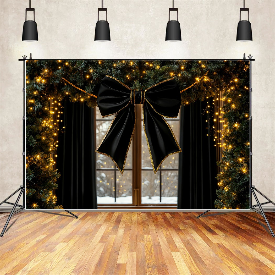 Large Bow Backdrop Black Ribbon Glow Window Christmas Backdrop LXX510-155