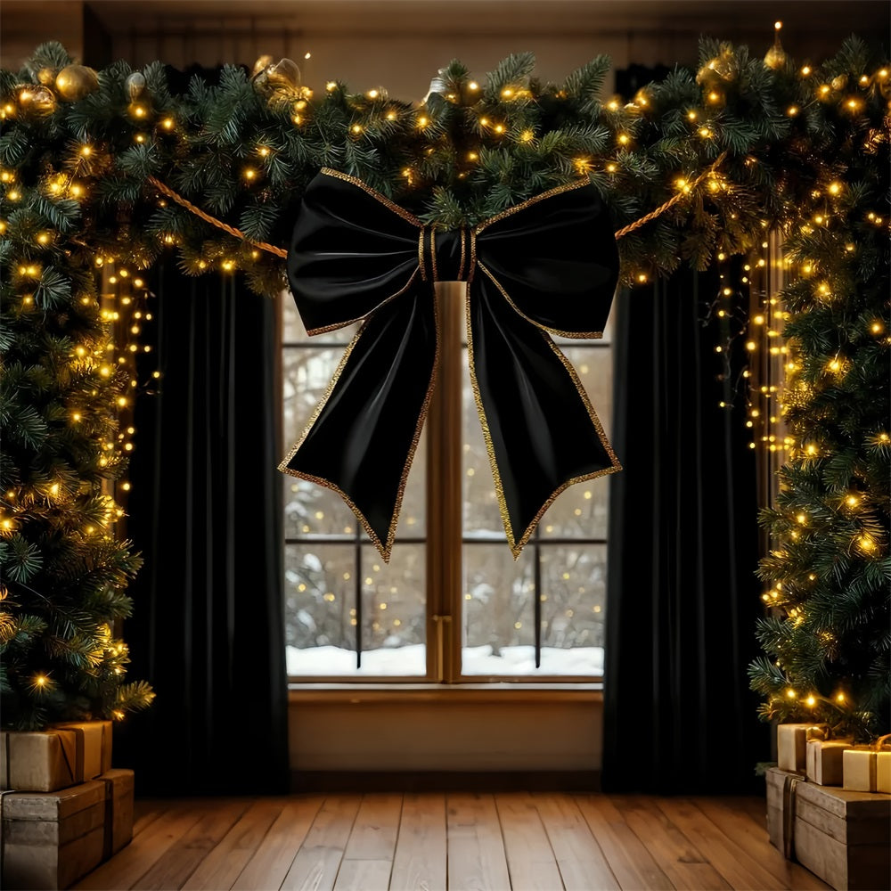 Large Bow Backdrop Black Ribbon Glow Window Christmas Backdrop LXX510-155